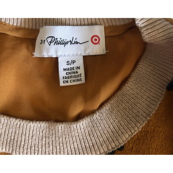 3.1 Philip Lim Leopard Mustard Crew Neck Lightweight Pullover Sweater Top Sz S - Picture 7 of 8
